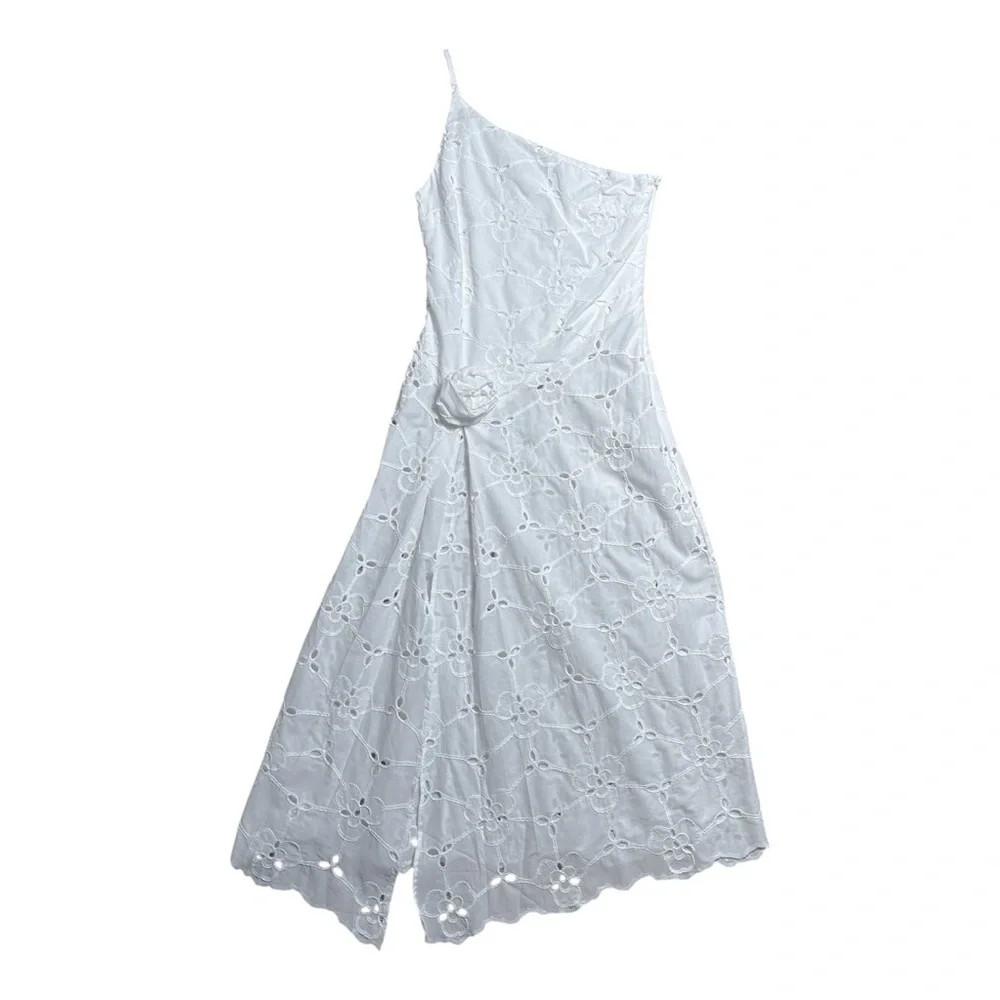 Free People Laagam White Cotton Bella Eyelet Midi Dress Womens S